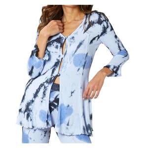 NEW FRENCH KYSS marble wash long button cardigan in peri